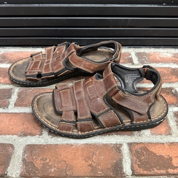 Club Room Men Brown Leather Fisherman Sandals Adjustable Strap Size 10M Comfort main image 6